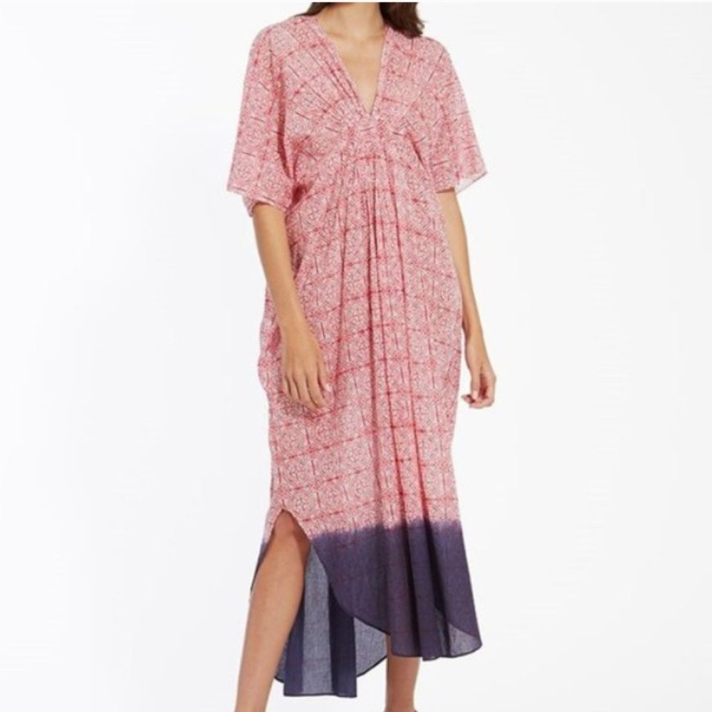 ROBERTA ROLLER RABBIT Pippa Geometric Dress Kaftan V Neck Tie Waist Size M/L